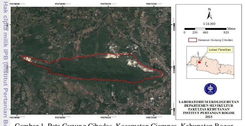 Gambar 1  Peta Gunung Cibodas, Kecamatan Ciampea, Kabupaten Bogor, 