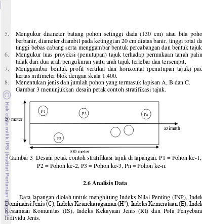 Gambar 3 menunjukkan desain petak contoh stratifikasi tajuk. 