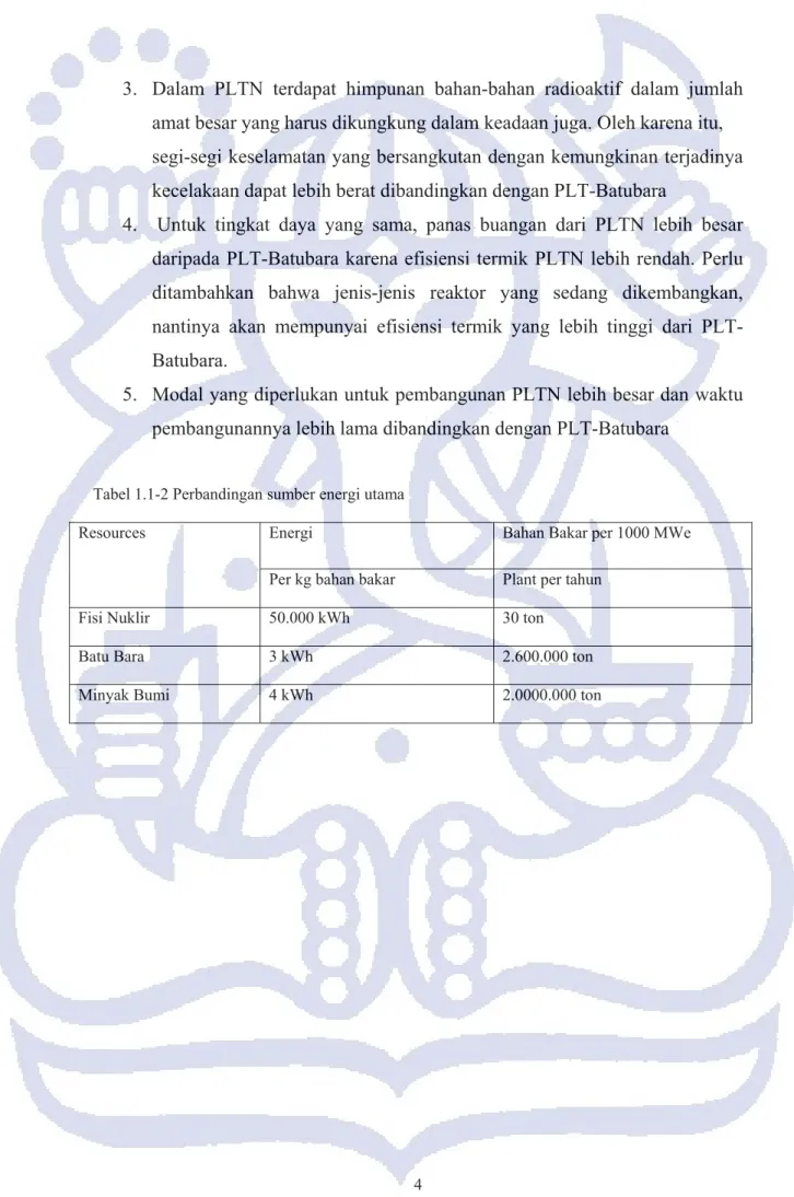Tabel 1.1-2 Perbandingan sumber energi utama 