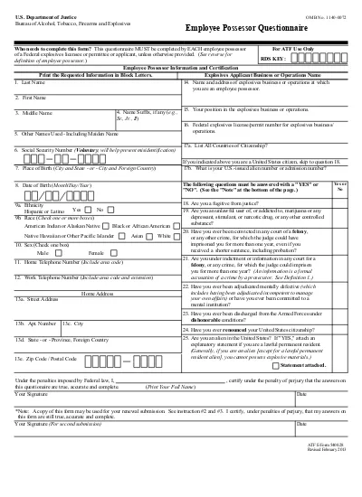 Employee Possessor Questionnaire atf form 5400 28