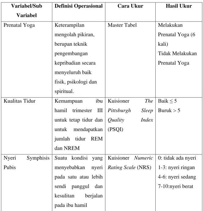 Tabel 1 Definisi Operasional  Variabel/Sub 