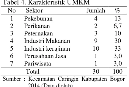 Tabel 4. Karakteristik UMKM 