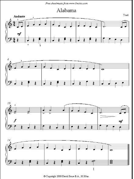 Gambar 14. Partitur Lagu ”Alabama” Yang Sebe-narnya, Free sheet music, riffs, lessons and tools for musicians who play