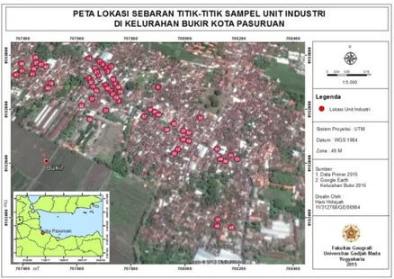 Gambar 4.1 Peta Lokasi Sebaran Titik-Titik Sampel Unit Industri  di Kelurahan Bukir Kota Pasuruan 