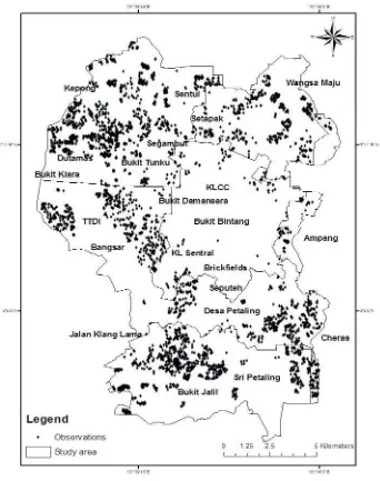 Figure 1. Map of study area and spatial distribution of observations