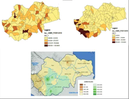 Figure 3.he poverty Characteristic as Function of (a) Road System/ Infrastructure, (b) Location in Upland Area, (c) the Amount of Rainfall