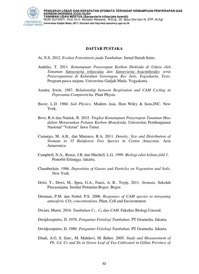 Daftar Pustaka Ai N S Evolusi Fotosintesis Pada Tumbuhan Jurnal