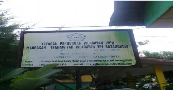 Gambar 3.1.  Plang Sekolah MTs Islamiyah YPI Batang Kuis 