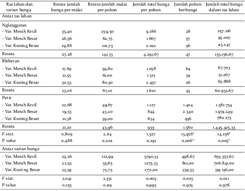 Table 4. Floral display characteristics of the three floral variants grown in the three landraces of Gunung Sewu.