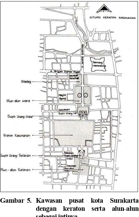 Gambar 6. Kawasan pusat kota Jogja dengan alun-alun, keraton serta jl. Malio-boro sebagai intinya