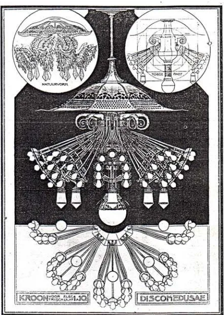 Gambar 1. Rancangan lampu gantung dari ide dasar ubur-ubur. Rancangan yang dibuat oleh H.P.Berlage dari aliran “Nieuwe Kunst”