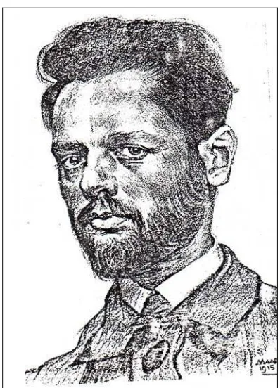 Gambar 2. Sketsa potret diri Michael de Klerk  (1884-1923) Ia dianggap sebagai tokoh utama  “Amsterdam School”, meninggal pada usia yang relatif  muda, yaitu 39 th