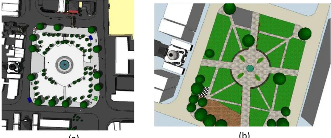 Gambar 3.1 Tatanan alun-alun setelah renovasi (a) 2007 dan (b) 2015 