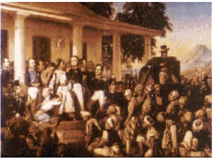 Gambar 14. Lukisan Nicolaas Pieneman pada th. 1830, yang menunjukkan penangkapan Pangeran Diponegoro pada di depan kantor Residen Mage-lang