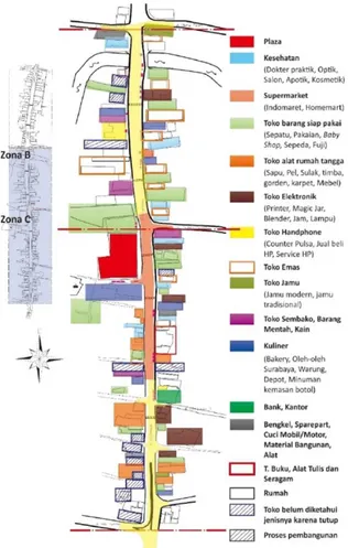 Gambar 16. Hasil overlay peta pada zona B dan zona C  pada koridor Jalan Gajah Mada (Sumber: Analisis, 2017) 