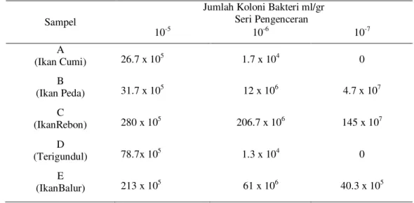 Tabel 3. Hasil  Uji Angka Lempeng Total Bakteri 