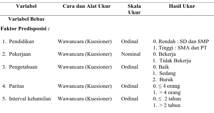 Tabel 3.6.1. Variabel, Cara, Alat,  Skala dan Hasil Ukur 
