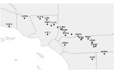 Figure 1. Locations of SCIGN sensor sites in the TrimbleJSONfeed