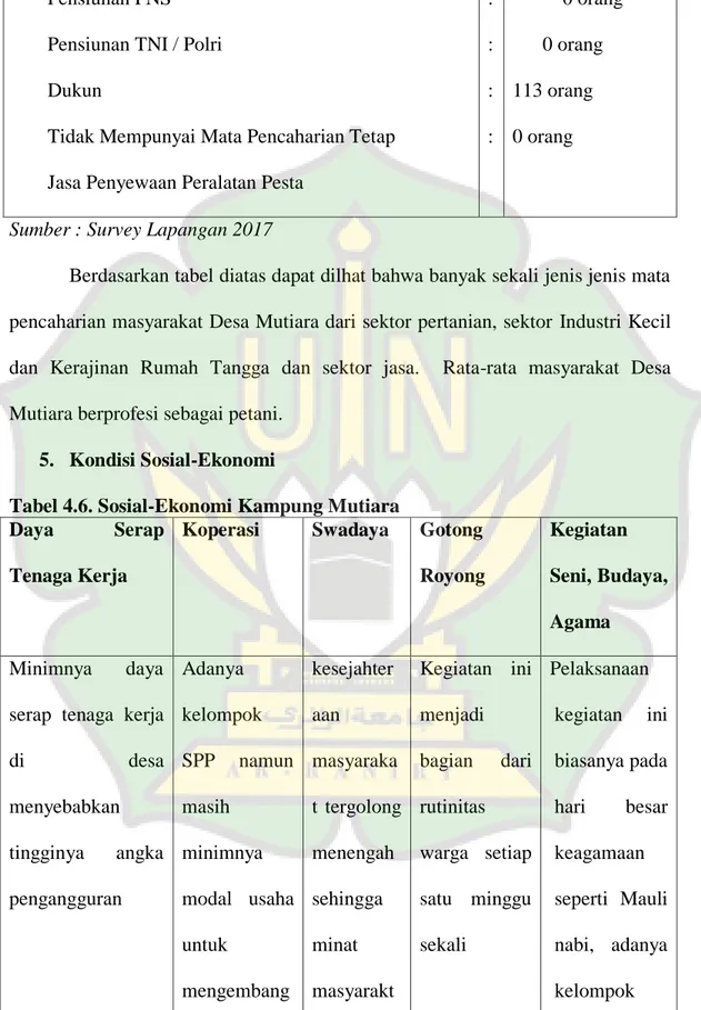 Tabel 4.6. Sosial-Ekonomi Kampung Mutiara 