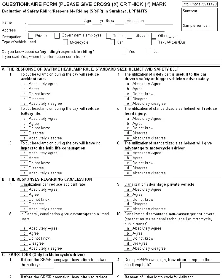 Fig. 4. Questionnaire form 