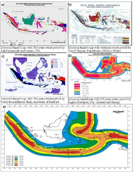 Figure 1. Indonesia Hazard Map from four researches and as in SNI 03-1726-2002 [1]. 
