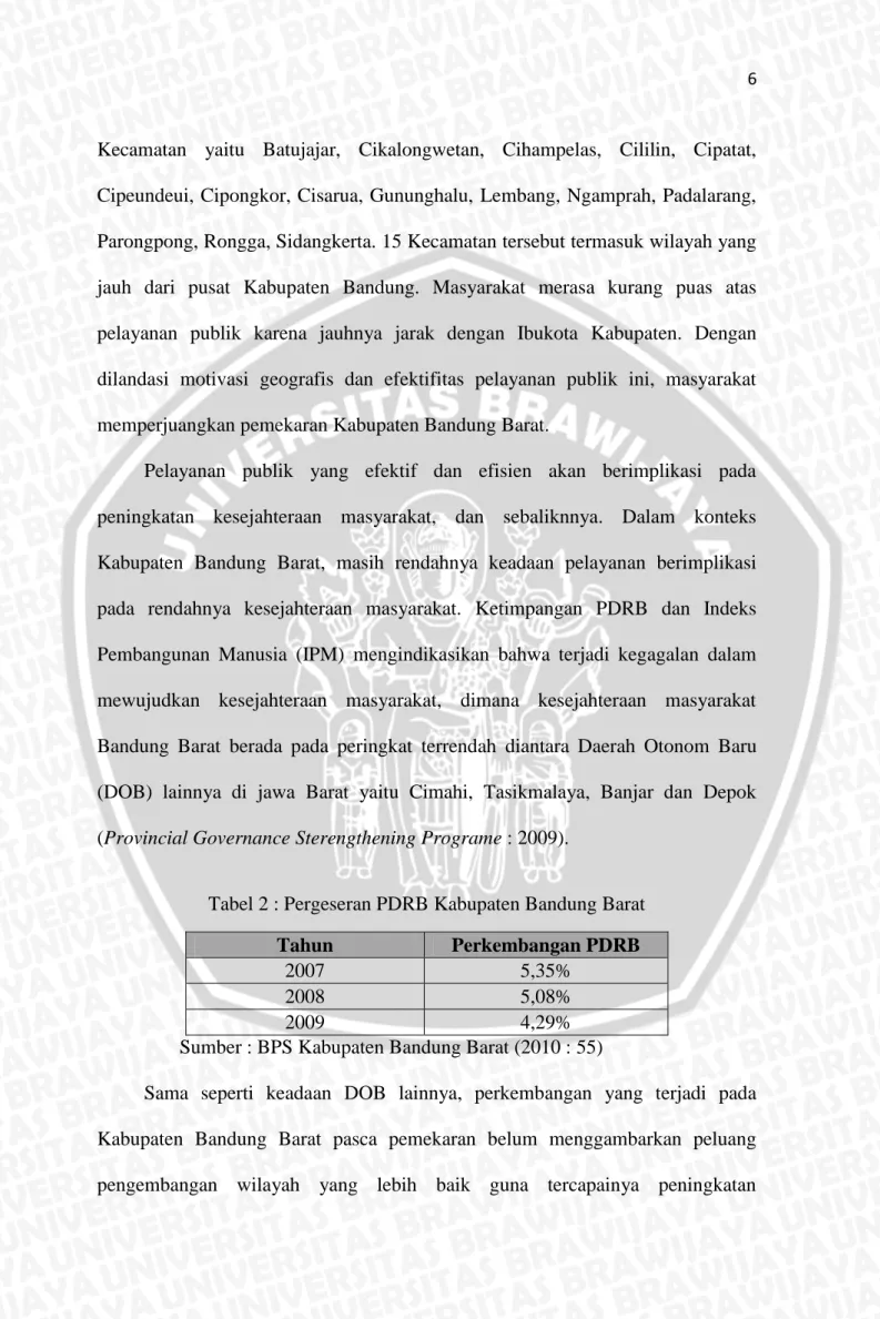 Tabel 2 : Pergeseran PDRB Kabupaten Bandung Barat 