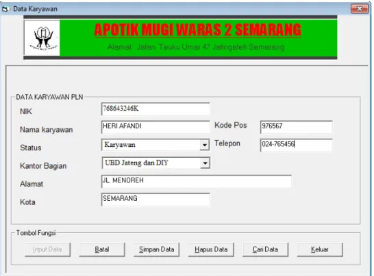 Gambar 4.5 Tampilan Form Input Data Karyawan PLN 