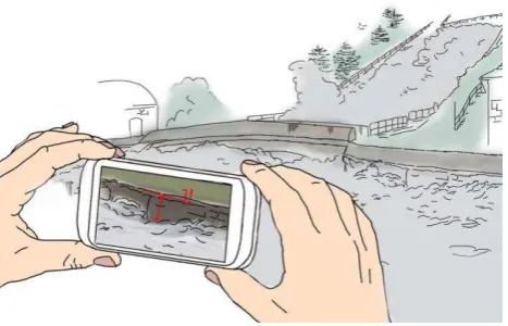 Figure 1. Schematic use case of water level determination using hand-held smartphone. 