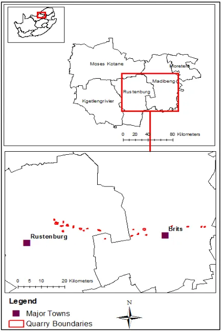Figure 2: A map showing study area and location of granite quarries. 