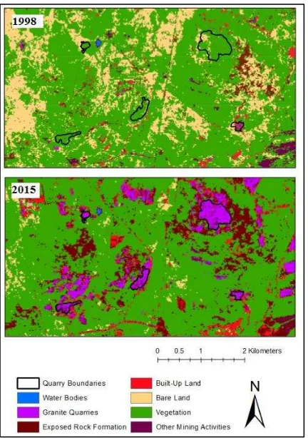 Figure 5: Supervised classified image showing the difference in land cover in 1998 and 2015
