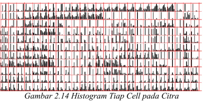 Gambar 2.14 Histogram Tiap Cell pada Citra  3.  Melakukan normalisasi pada fitur blok 