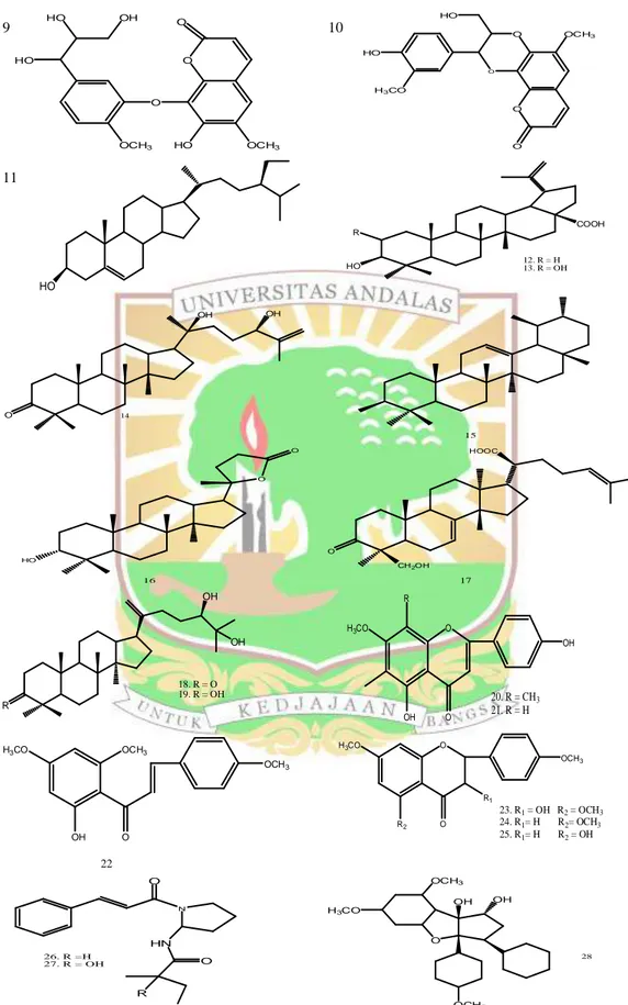 Gambar 2.3 Beberapa senyawa yang diisolasi dari tanaman Aglaia odorata  (senyawa 9 s/d 28) HOOOOCH3OOCH3HOOHHO OCH 3OOOOHOHOH3COHORHO COOH12