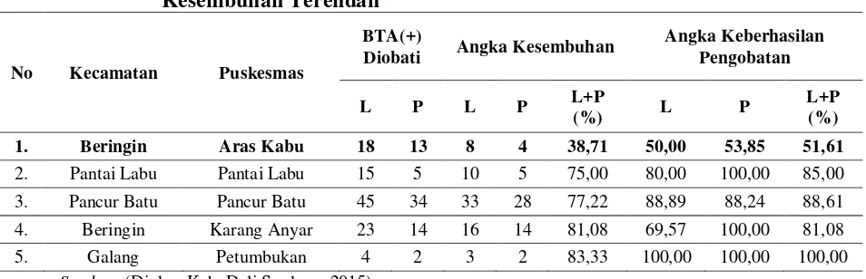 Tabel 1.2.  Puskesmas di Kabupaten Deli Serdang Tahun 2014 dengan Angka 