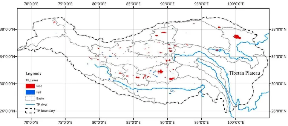Figure 4. Lake water level changes in the Tibetan Plateau from 2002 to 2012 