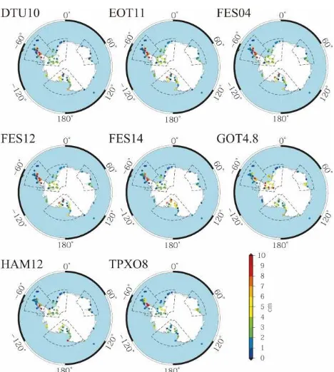 Figure 5. Magnitudes of vector differences between observed and bilinearly interpolated Kvectors are in the regions of Antarctic Peninsula and under the 1 signals