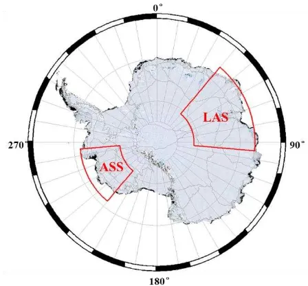 Figure 1.Antarctic ice sheet and its sub-regions, the LAS and ASS. 
