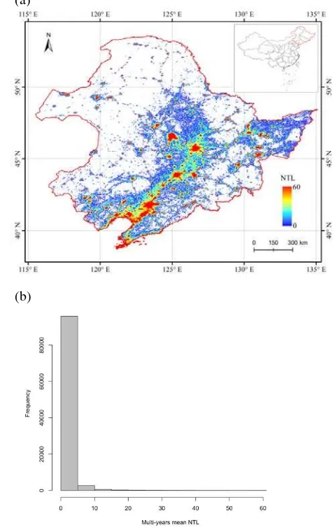 Figure 1. multi-years mean of night-time lights in northeastern  China. 