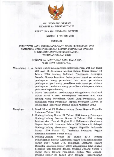 WALI KOTA BALIKPAPAN PROVINSI KALIMANTAN TIMUR PERATURAN WALI KOTA ...