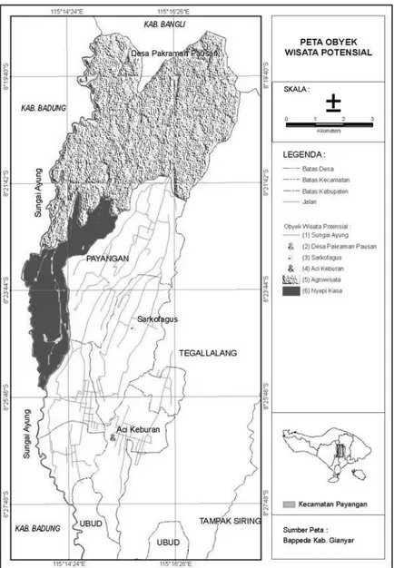 Gambar 7. Peta Lokasi Obyek Wisata Potensial di Kawasan Agropolitan Payangan 