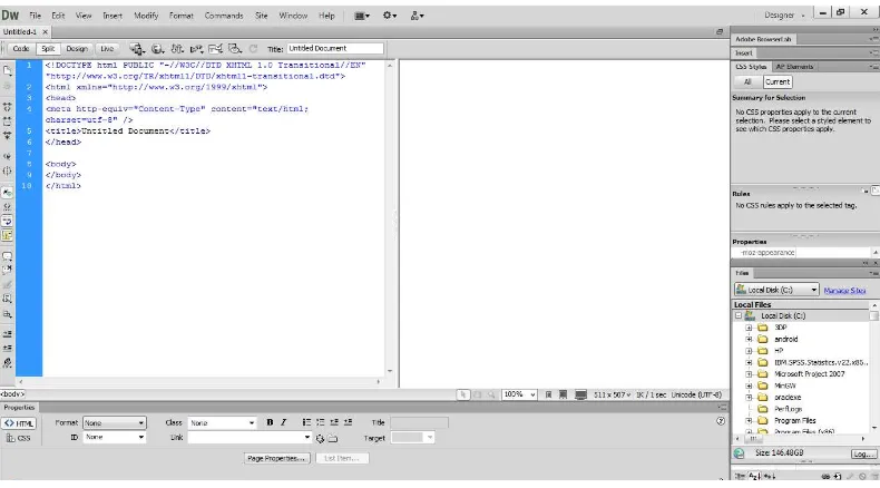 Gambar 2.2. Halaman Kerja dari Dreamweaver CS6 