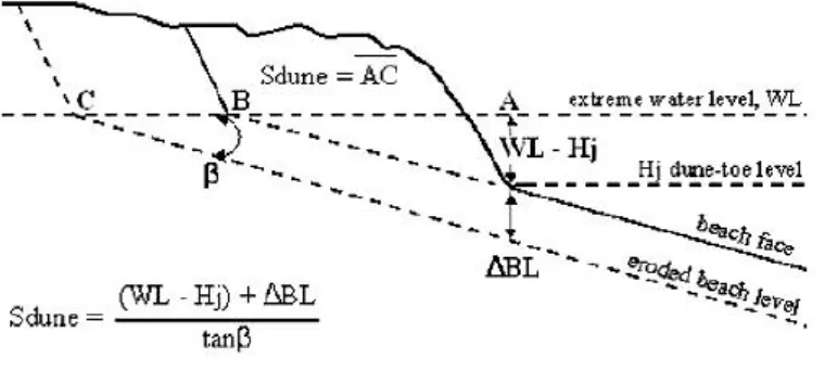 Gambar 2.8 : Model Geometrik Erosi foredune (Komar et al., 1999) dikutip dari   