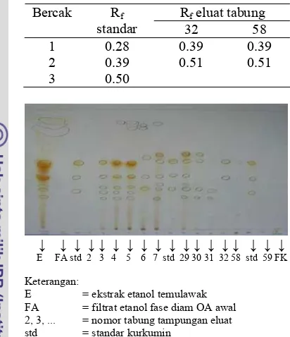 Tabel 9  Nilai Rf eluat tabung 32 dan 58 hasil elusi kolom onggok terasetilasi (OA)  