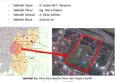 Gambar 5.1. Peta Kota Jakarta Timur dan Tapak Terpilih 