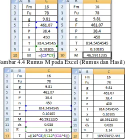 Gambar 4.6 Rumus � pada Excel (Rumus dan Hasil)
