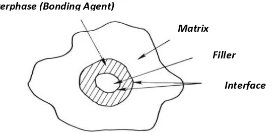 Gambar 2.2 Interface dan Interphases antara matriks dengan serat [28] 