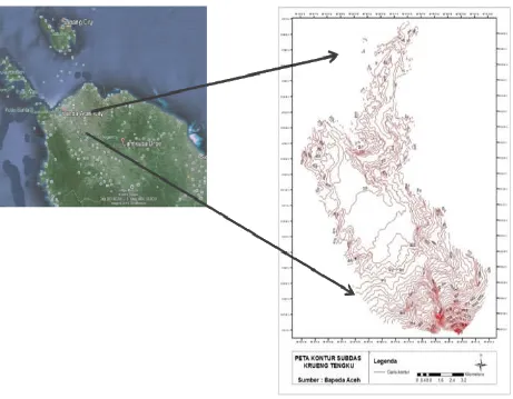 Gambar 2. Daerah studi pada DAS Krueng Teungku  Sumber: Bappeda Provinsi Aceh (2014)  