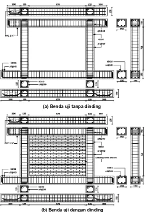 Gambar 1. Detail penulangan struktur portal benda uji 