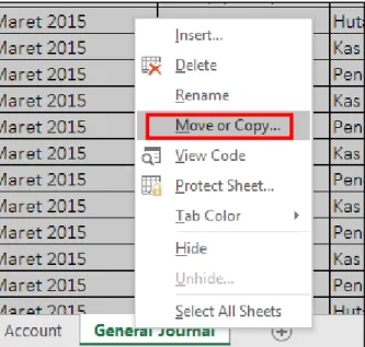 Gambar 9.1 Tampilan Move or Copy pada sheet General Journal  Nb: Maret 2019 
