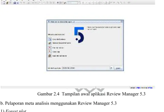 Gambar 2.4  Tampilan awal aplikasi Review Manager 5.3  b. Pelaporan meta analisis menggunakan Review Manager 5.3  