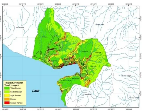 Gambar 4. Peta Tingkat Kerentanan Tanah Longsor di Wilayah Perkotaan Tahuna Sumber : Penulis, 2018 